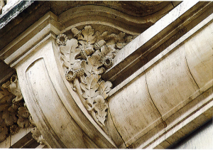 Feuilles et glands de chêne sessile sur le bâtiment de L'Est Républicain à Nancy